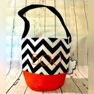 Halloween Bucket Bag Black Chevron, Orange Bottom, and Embroidered w/Boo!